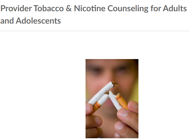 Provider Tobacco & Nicotine Counseling for Adults and Adolescents Banner